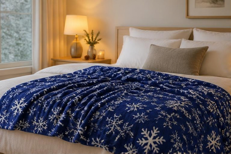 Plaid Noël Motif Flocon - bleu
