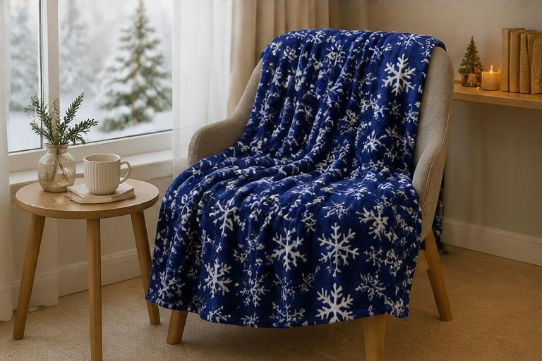 Plaid Noël Motif Flocon - bleu