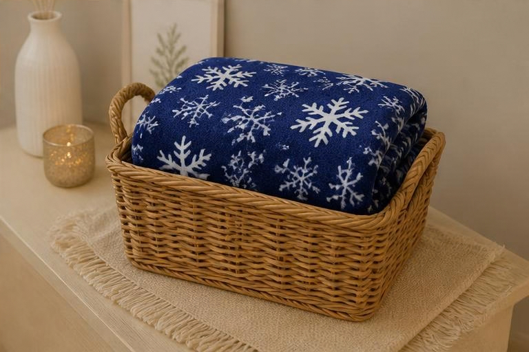 Plaid Noël Motif Flocon - bleu