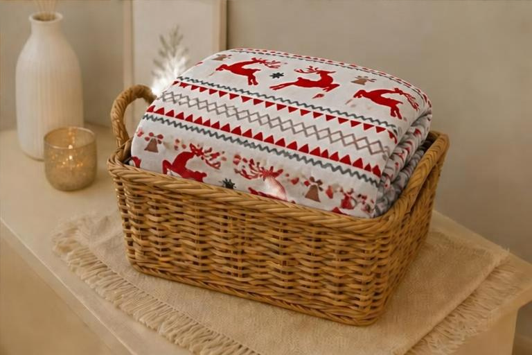 Plaid Noël Motif Cerf - blanc