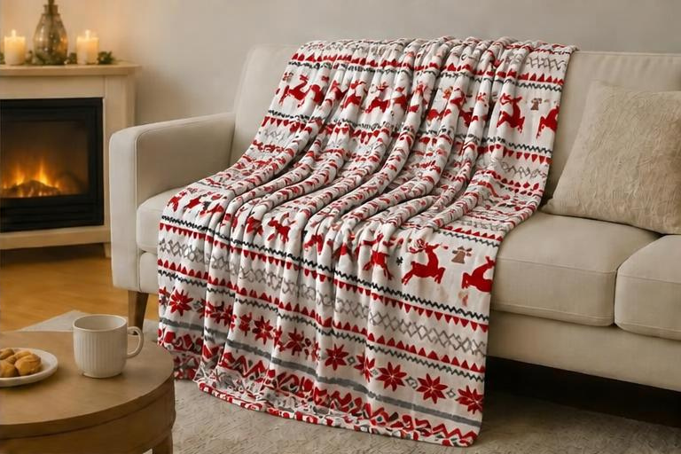 Plaid Noël Motif Cerf - blanc