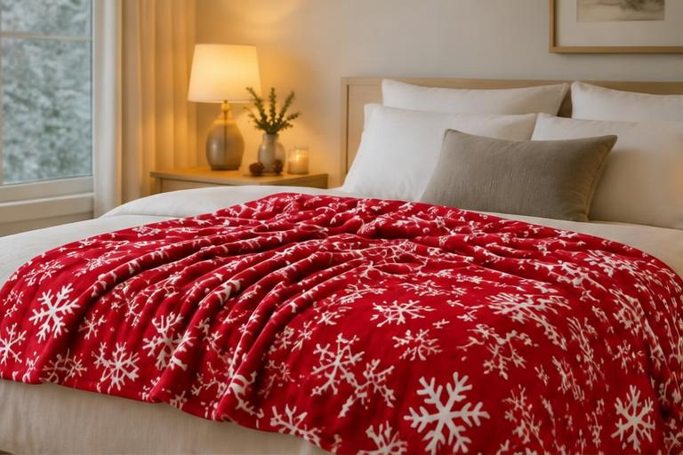 Plaid Noël Motif Flocon - rouge