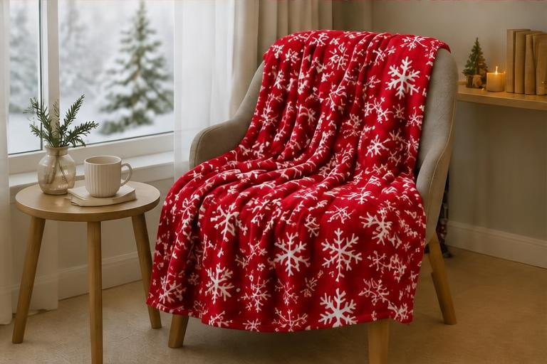 Plaid Noël Motif Flocon - rouge
