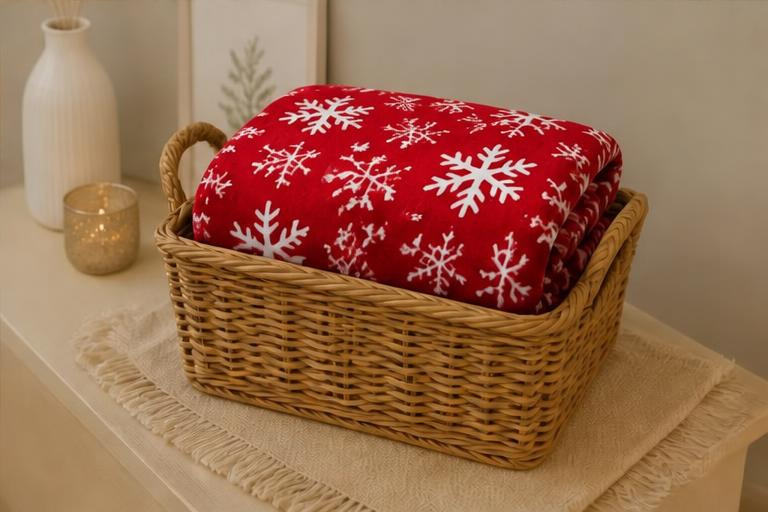 Plaid Noël Motif Flocon - rouge