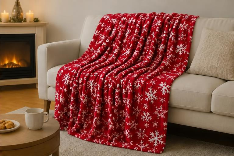 Plaid Noël Motif Flocon - rouge