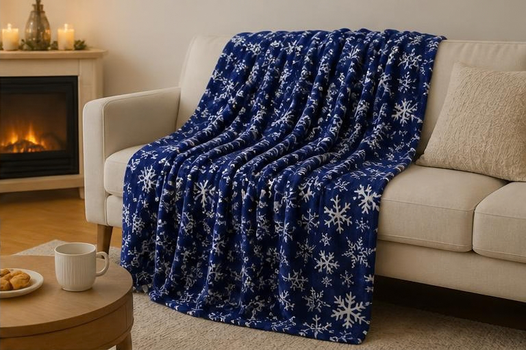 Plaid Noël Motif Flocon - bleu