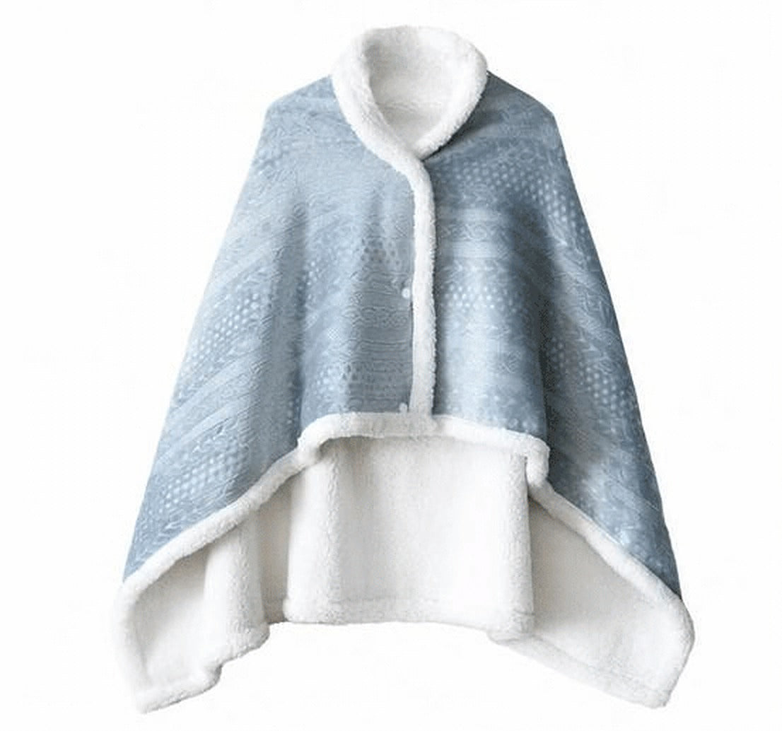 Poncho plaid polaire - bleu pastel