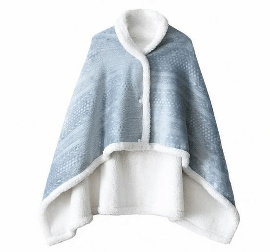 Poncho plaid polaire - bleu pastel