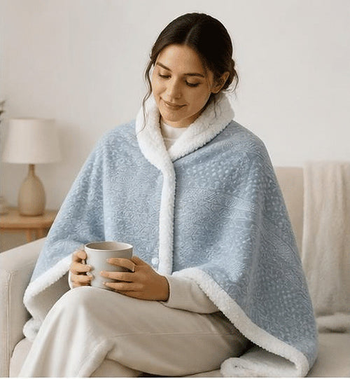 Poncho plaid polaire - bleu pastel