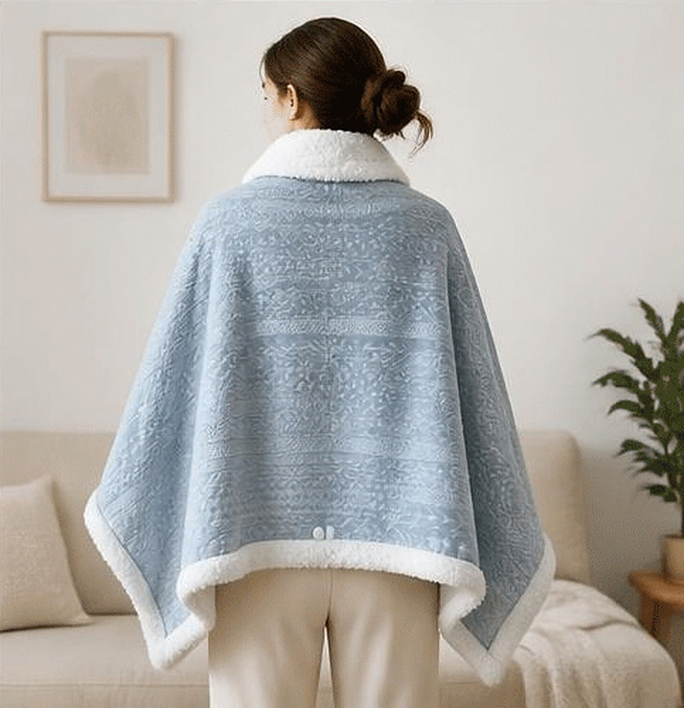 Poncho plaid polaire - bleu pastel