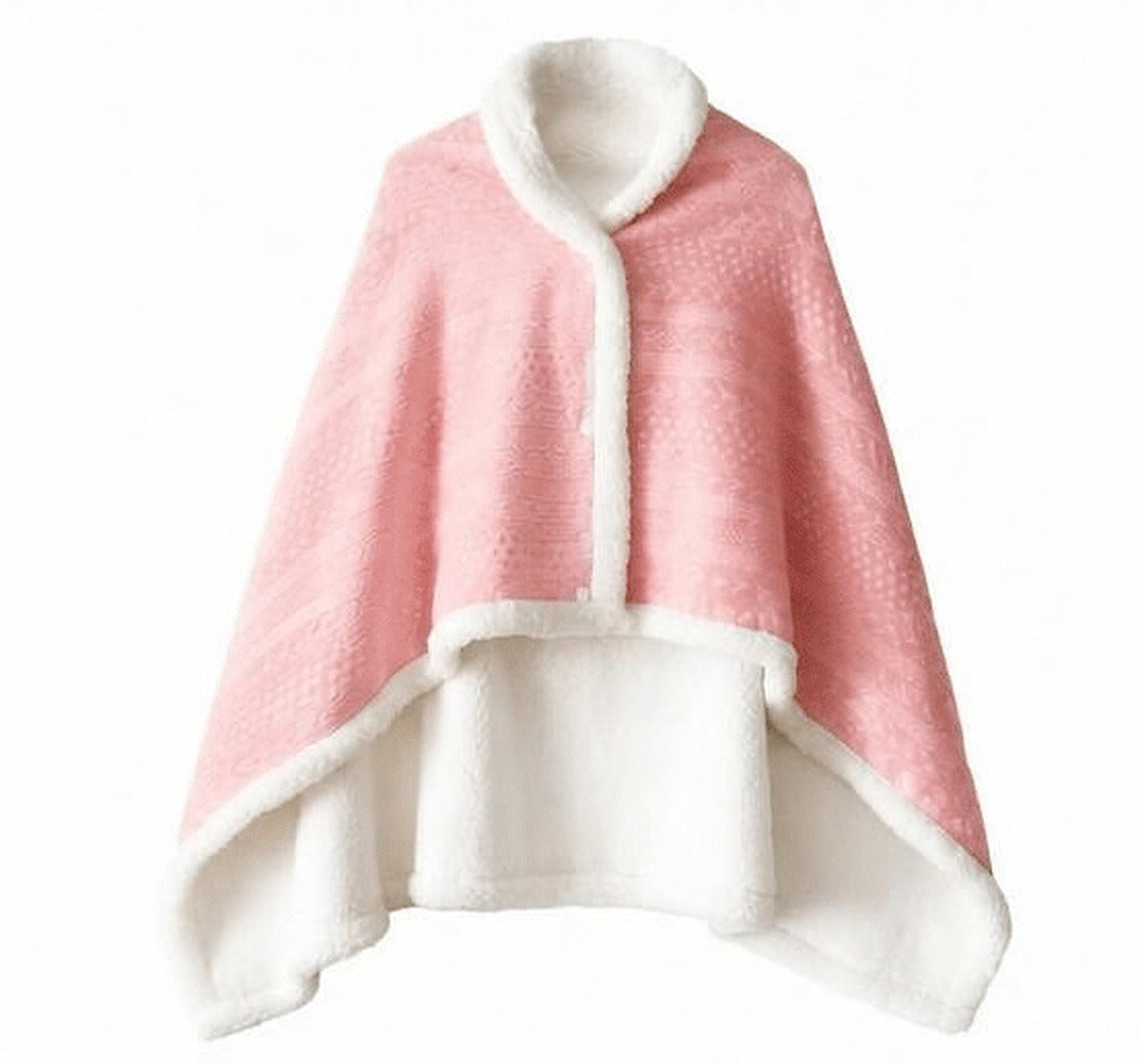 Poncho plaid polaire - rose