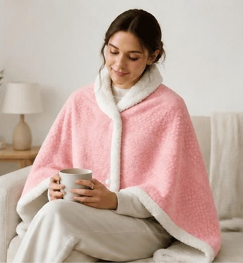 Poncho plaid polaire - rose