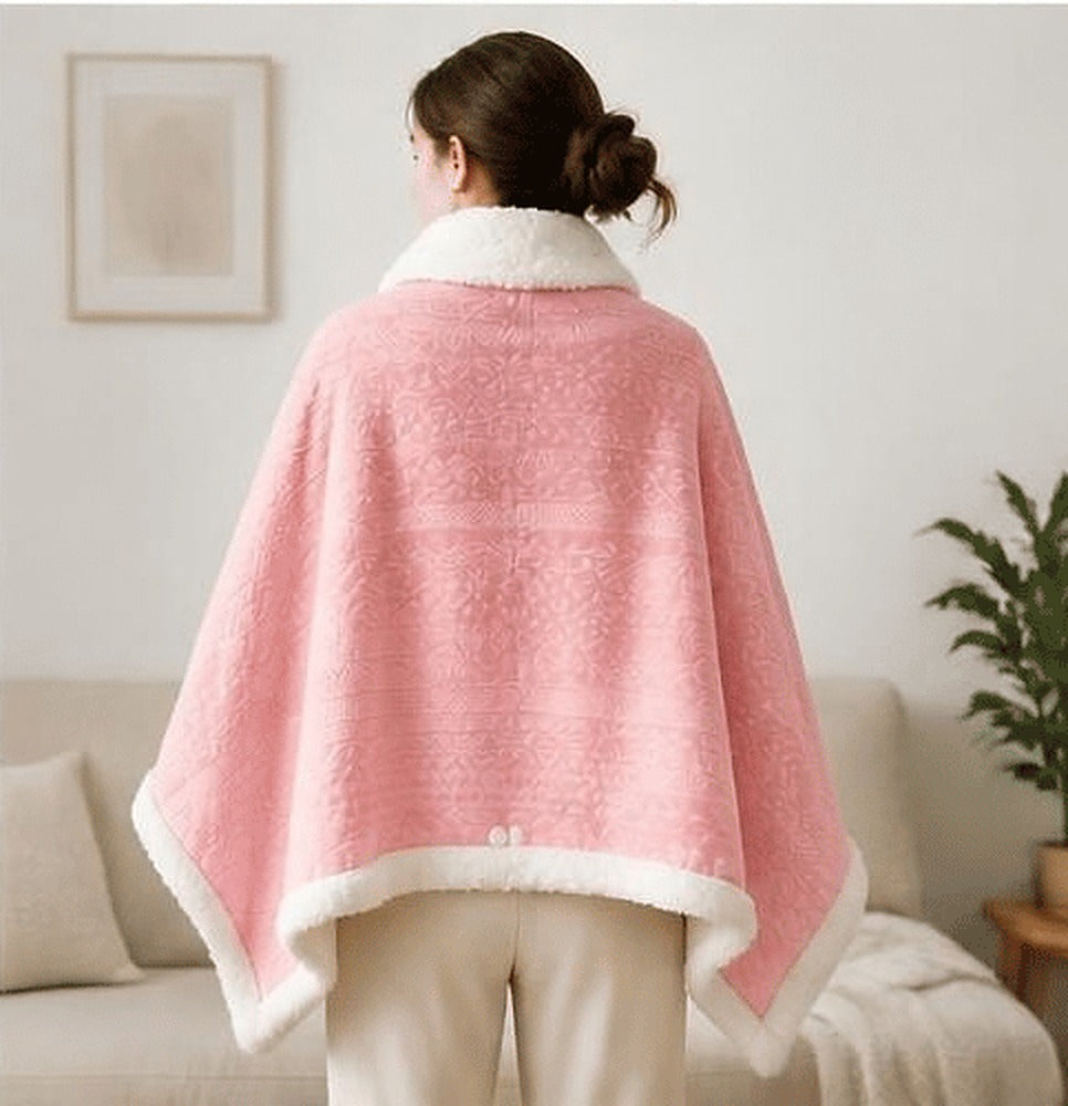 Poncho plaid polaire - rose